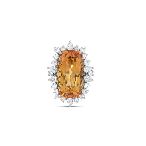 Cushion cut Imperial Topaz & Diamond Ring