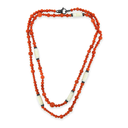 Coral Bead & Black Diamond Necklace