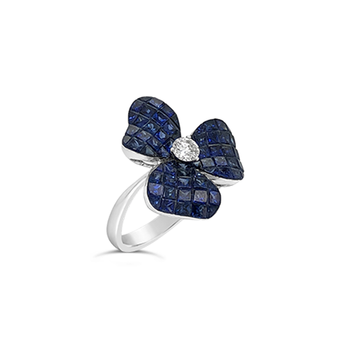 Sapphire & Diamond Flower Ring