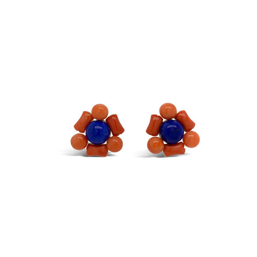 Lapis & Coral Estate Earrings