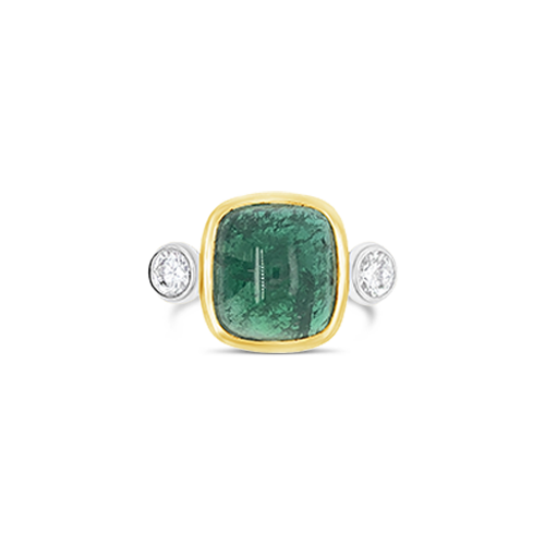 Cabochon Emerald & Diamond Ring
