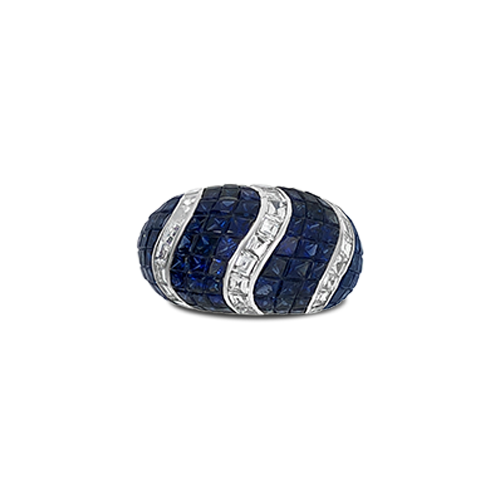 Sapphire & Diamond Swirl Ring