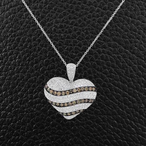 Brown & White Diamond Heart Pendant