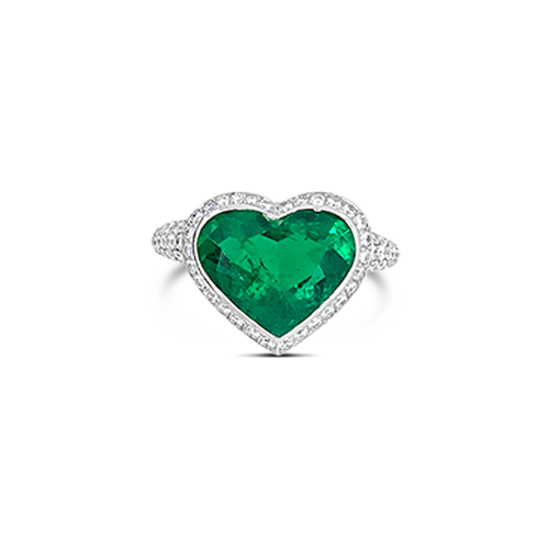 Heart Shaped Emerald & Diamond Ring