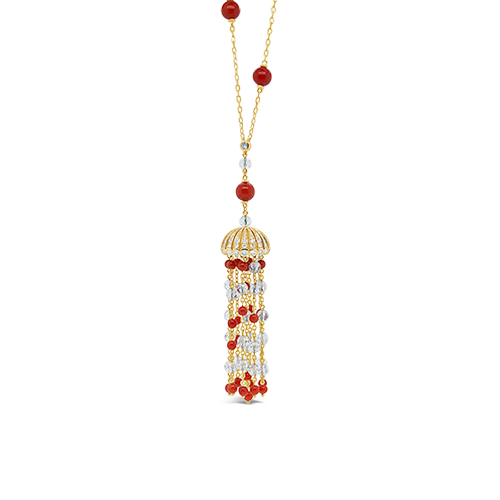 Coral & Crystal Tassel Estate Necklace