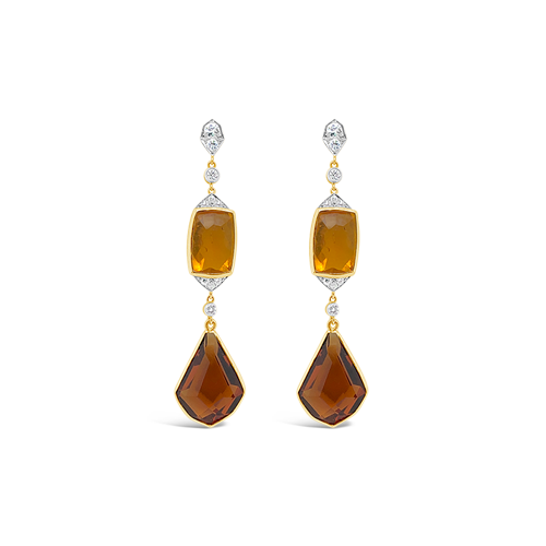 Citrine & Diamond Dangle Estate Earrings
