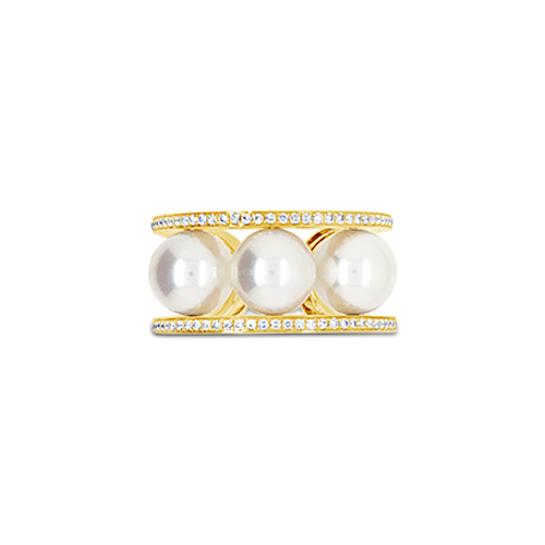 Triple Pearl & Diamond Ring