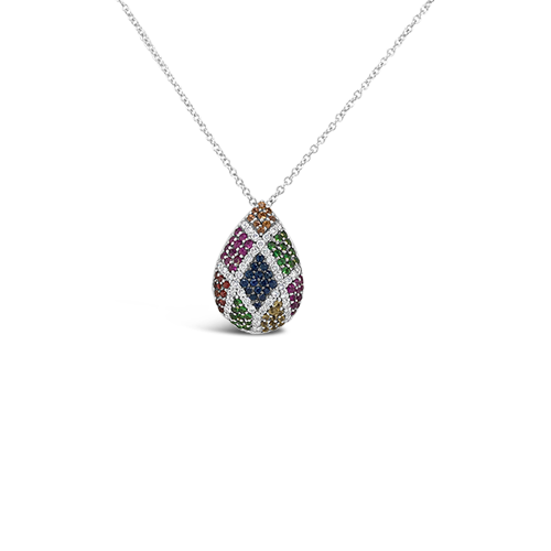 Multi-color Sapphire & Diamond Teardrop Pendant