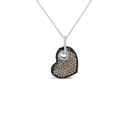 Black, Brown & White Diamond Double Heart Pendant