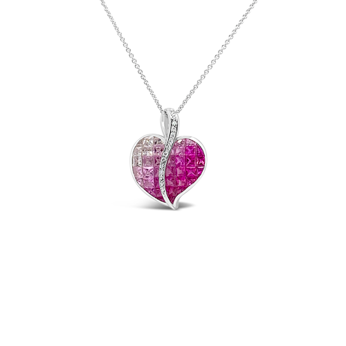 Pink & White Sapphire Ombre Heart Pendant