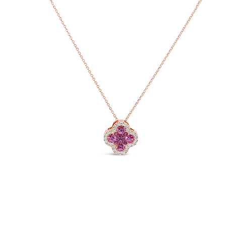 Pink Sapphire & Diamond Clover Pendant