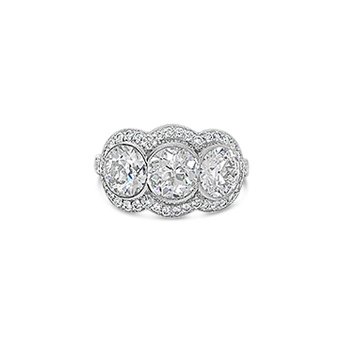 Three Stone Diamond Ring with a Halo