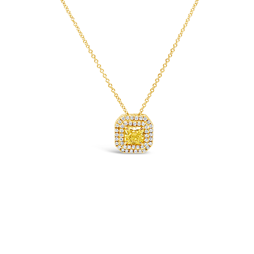 Yellow Diamond Double Halo Pendant