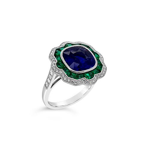 Sapphire, Emerald & Diamond Ring