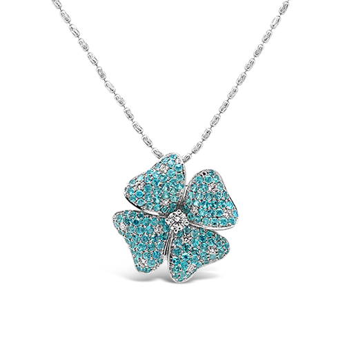 Paraiba & Diamond Flower Pendant