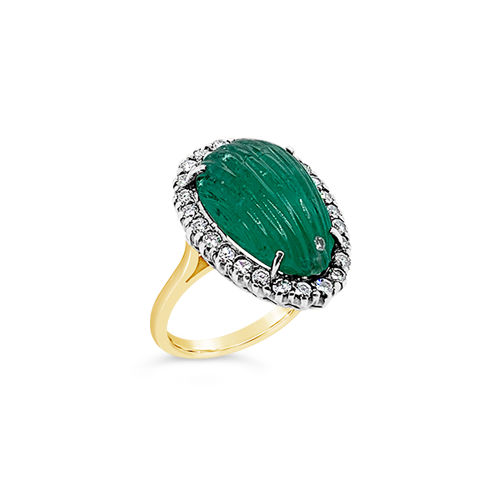 Melon cut Emerald & Diamond Estate Ring