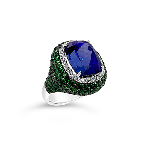 Tanzanite, Tsavorite & Diamond Ring