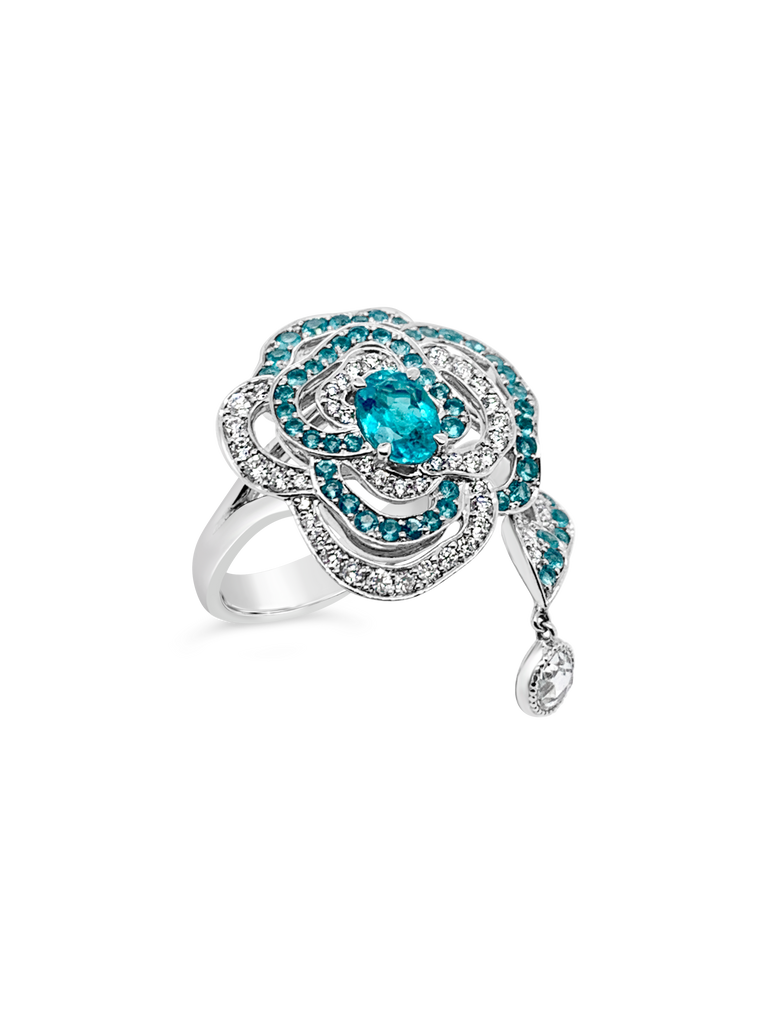 Paraiba & Diamond Flower Ring