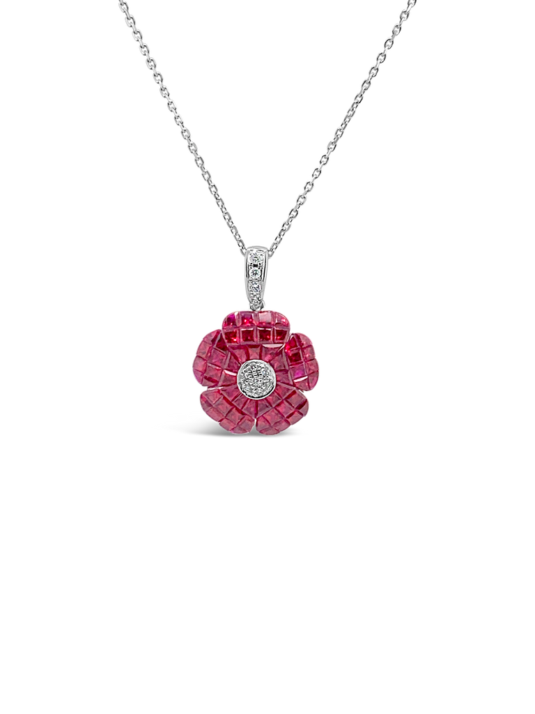 Ruby & Diamond Flower Pendant