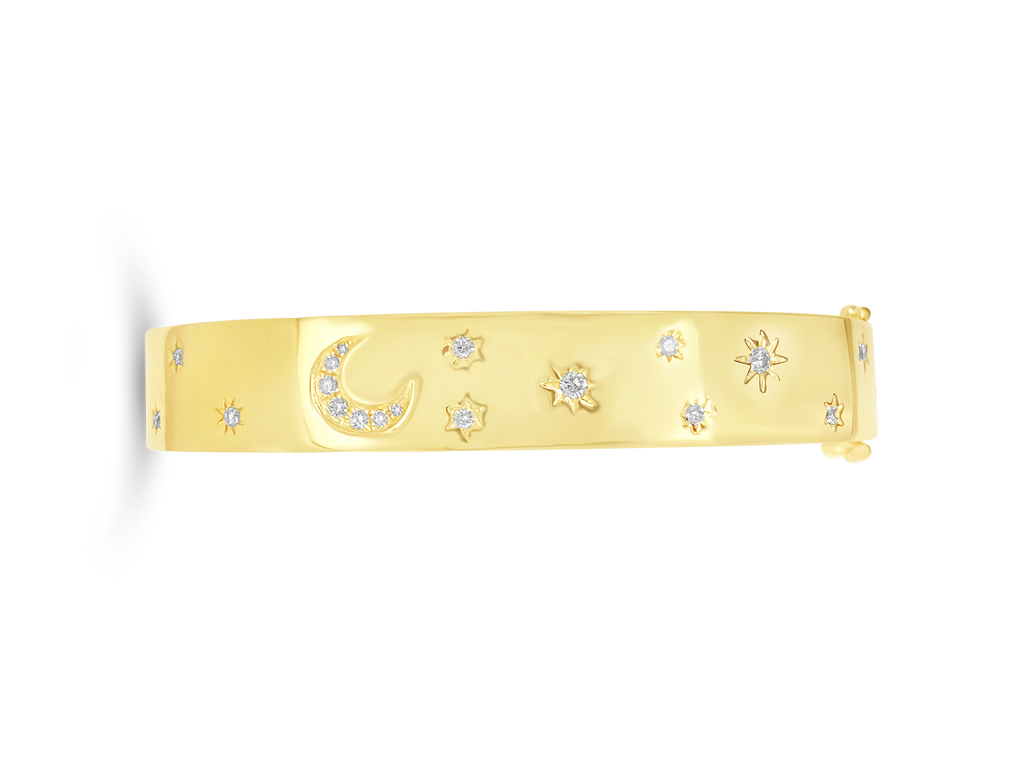 Diamond Moon & Stars Bangle Bracelet