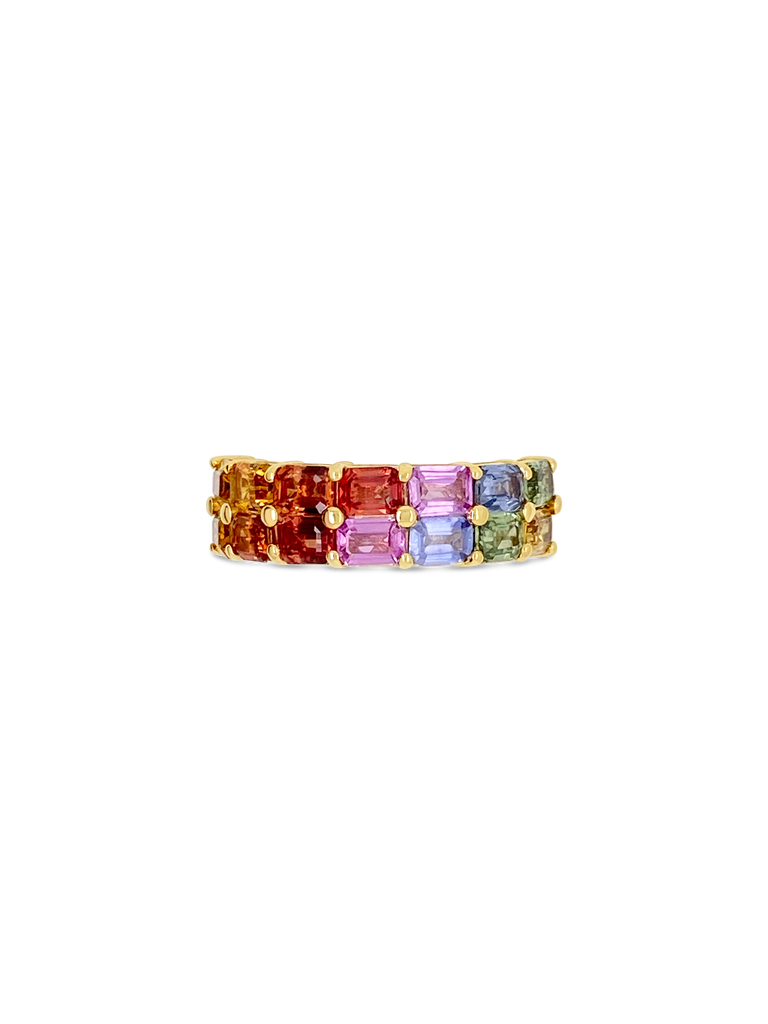 Double Row Rainbow Sapphire Ring
