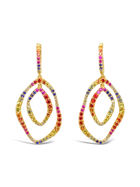 Rainbow Sapphire & Diamond Dangle Earrings
