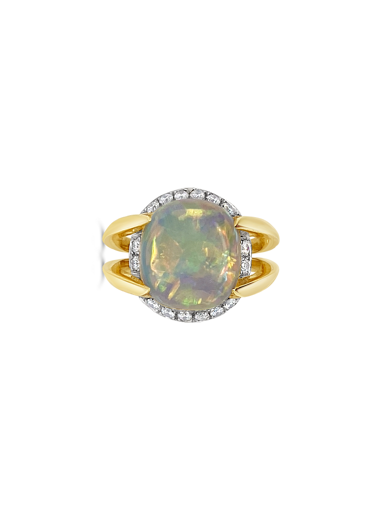 Australian Crystal Opal & Diamond Ring