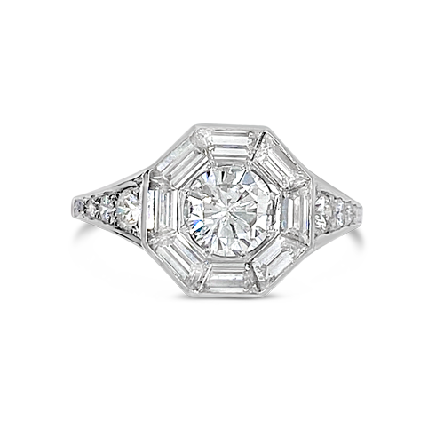 Round Diamond Ring with Baguettes