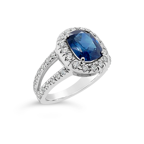 Sapphire & Diamond Split Shank Ring