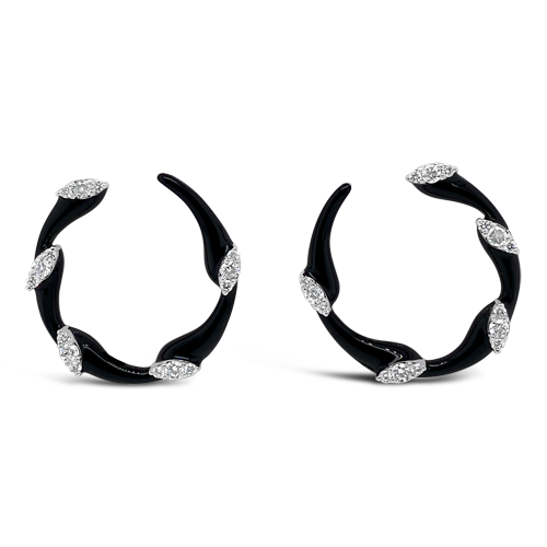 Diamond & Black Enamel Estate Earrings