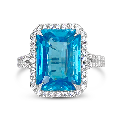 Blue Zircon & Diamond RIng