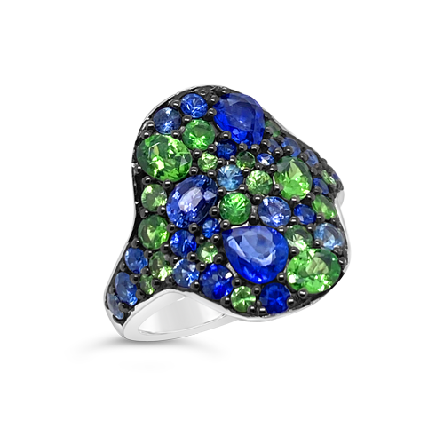 Blue Sapphire & Tsavorite Ring