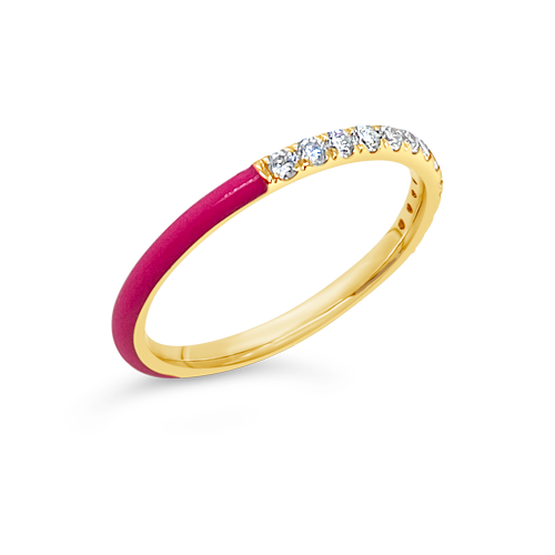 Diamond & Pink Enamel Band Ring