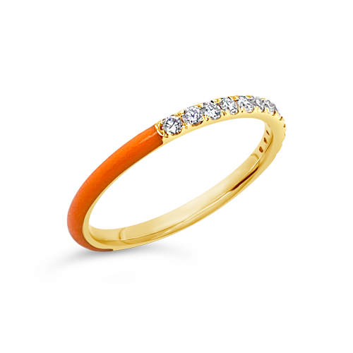 Diamond & Orange Enamel Ring
