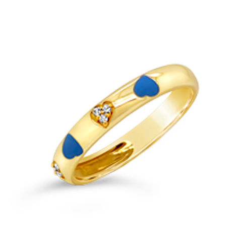 Diamond & Blue Enamel Heart Ring
