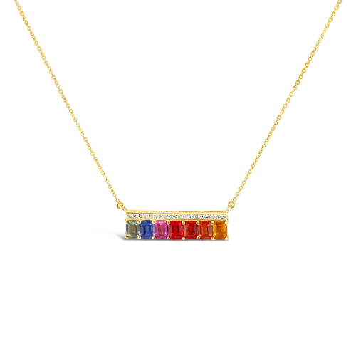 Rainbow Sapphire & Diamond Bar Pendant