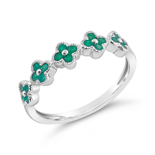 Emerald Flower/Clover Ring in White Gold