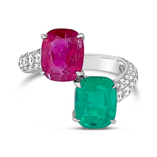Emerald, Ruby & Diamond Bypass Ring