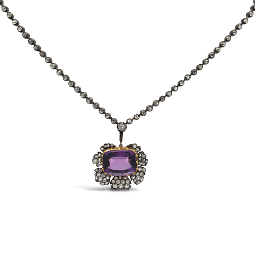 Amethyst & Diamond Flower Necklace