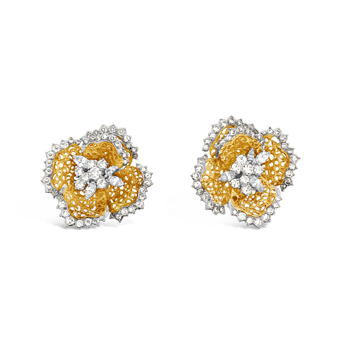 Diamond Flower Pin & Earrings Set