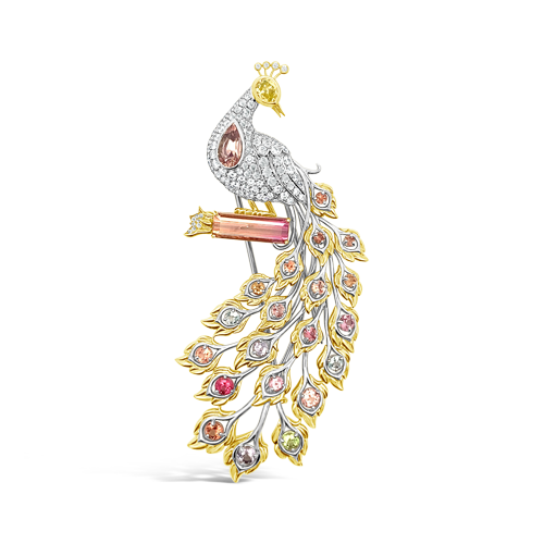 Multi-stone Peacock Brooch
