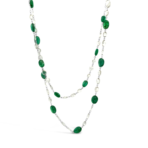 Rose Cut Diamond & Emerald Bead Necklace