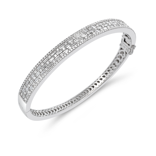 Baguette & Round Diamond Bangle Bracelet