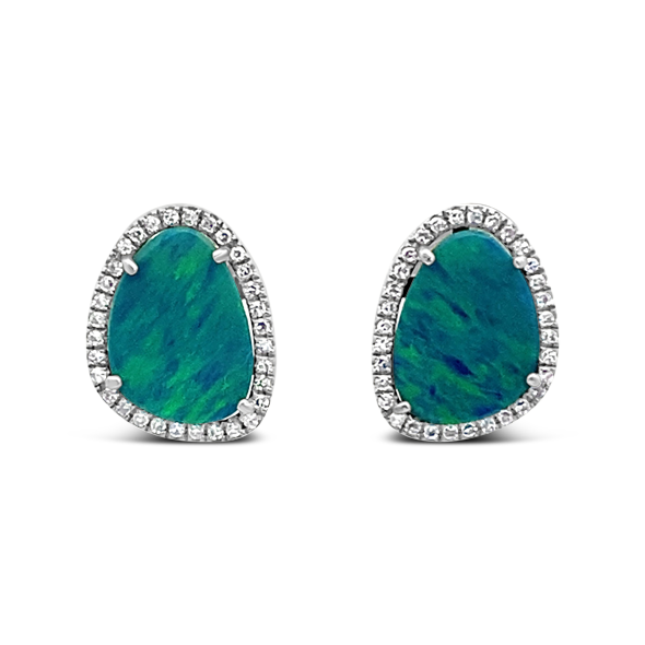 Opal Doublet & Diamond Earrings