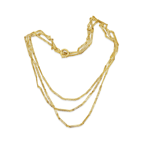 Gold Curb Link & Bar Estate Chain Necklace