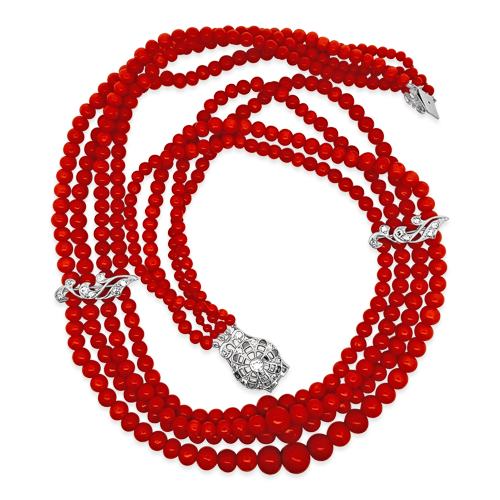 Coral Bead & Diamond Necklace