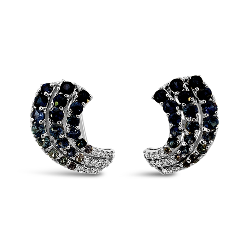 Sapphire & Diamond Crescent Shaped Earrings