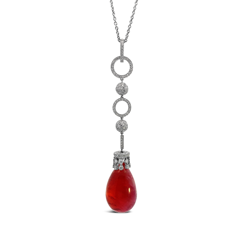 Pink Tourmaline Drop Necklace with Diamonds