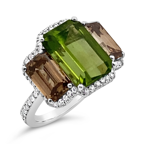 Peridot & Brown Diamond Ring