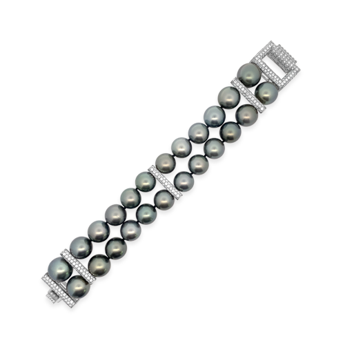 Tahitian Pearl & Diamond Two Row Bracelet